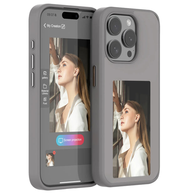 Coque iPhone personnalisable avec écran (Noir, Blanc, Gris, Bleu, Rose)