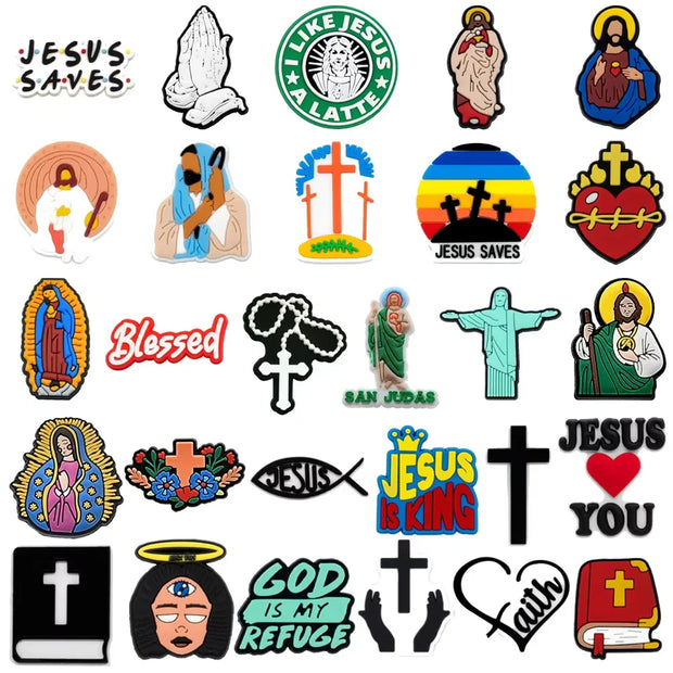 1pcs PVC Religious Jesus Clog Shoe Charms Holy Bible Shoe Decorations Pins for Woman Men Party Favor Gifts DIY Clips Accessories - FullCase