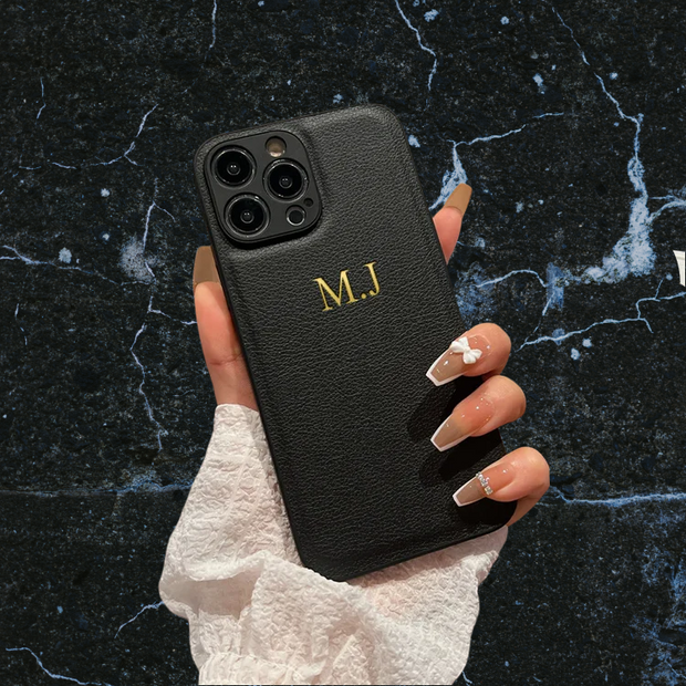 Coque en cuir personnalisée – Nom ou initiales (Noir, Blanc, Vert, Rose) - FullCase