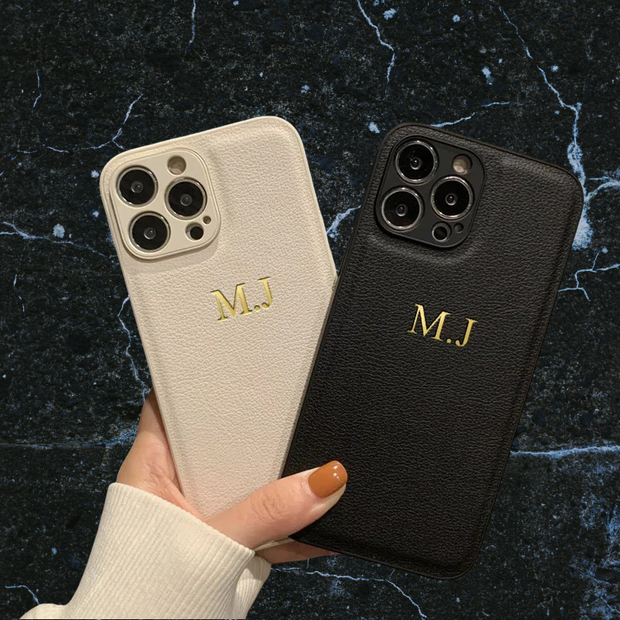 Coque en cuir personnalisée – Nom ou initiales (Noir, Blanc, Vert, Rose) - FullCase
