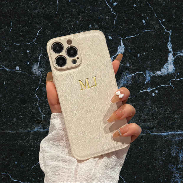 Coque en cuir personnalisée – Nom ou initiales (Noir, Blanc, Vert, Rose) - FullCase