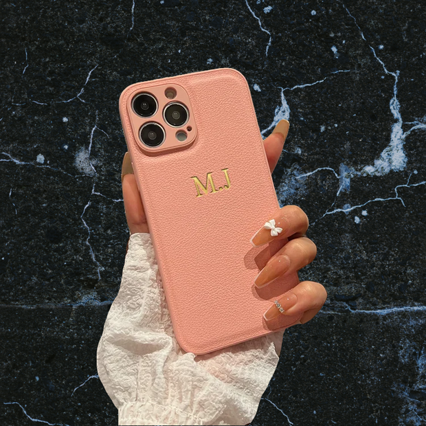 Coque en cuir personnalisée – Nom ou initiales (Noir, Blanc, Vert, Rose) - FullCase