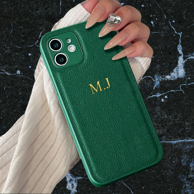 Coque en cuir personnalisée – Nom ou initiales (Noir, Blanc, Vert, Rose) - FullCase