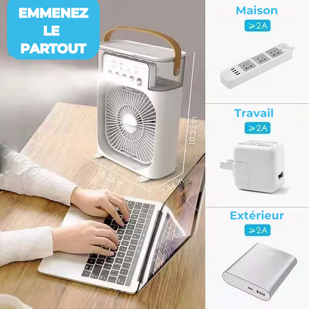 Ventilateur Portable 3-en-1 : Brumisateur, LED & Rafraîchisseur d’Air - FullCase