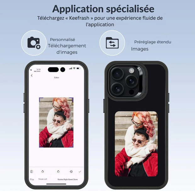 Coque iPhone personnalisable avec écran (Noir, Blanc, Gris, Bleu, Rose)